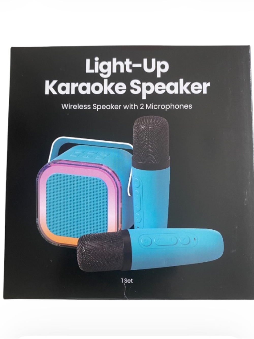 Light-Up Karaoke Speaker Wireless Set with 2 Blue Microphones New in box